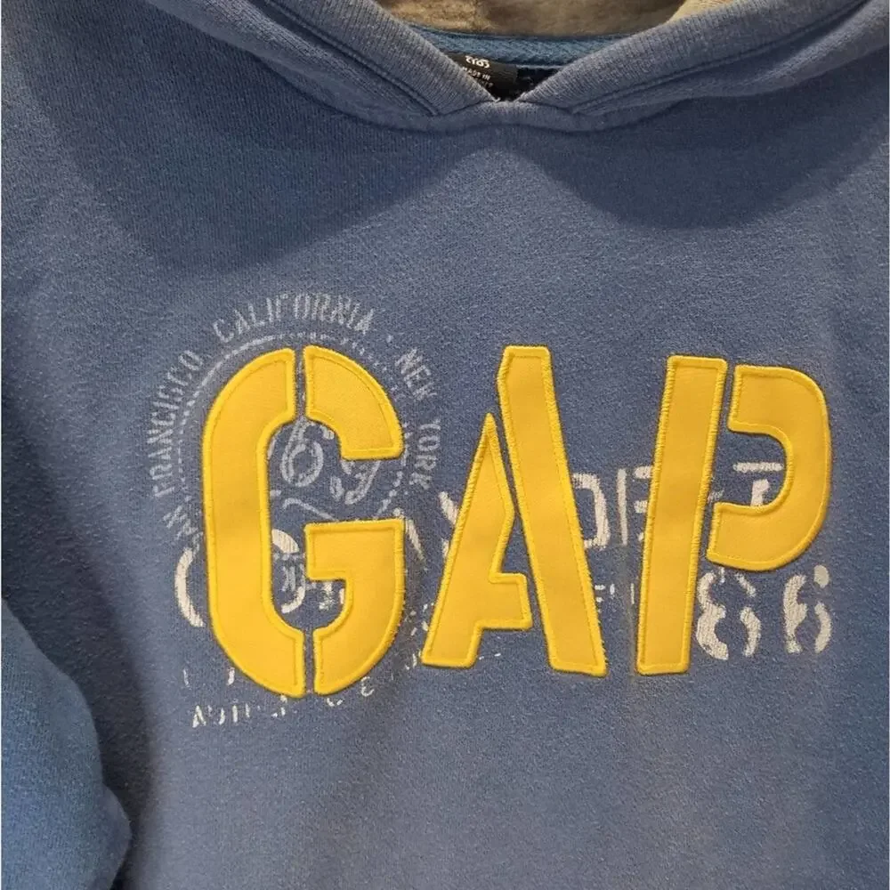 Vintage 90's GAP Boys Blue Hooded Pullover Sweatshirt L‎
